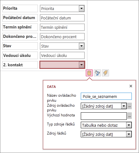 Initial state of property box for a combo list control