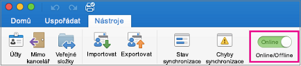 Posuvník Online/Offline na kartě Nástroje