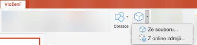 Pokud chcete do své prezentace přidat 3D objekty, použijte příkaz Vložení > 3D modely.