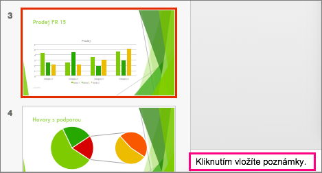 Zobrazuje podokno poznámek v PowerPointu 2016 pro Mac.