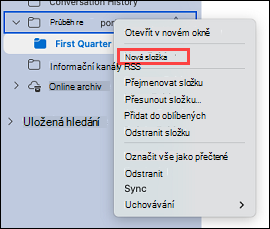 Zobrazuje výběr složky v Outlooku.