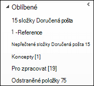 Oblíbené položky v horní části navigačního podokna