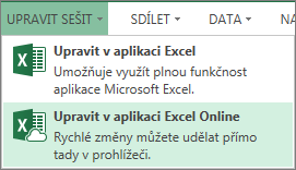 Příkaz Upravit v aplikaci Excel Online v nabídce Upravit sešit