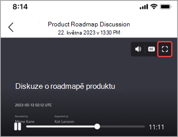 Klepnutím na ikonu celé obrazovky zobrazíte záznam schůzky na celé obrazovce.