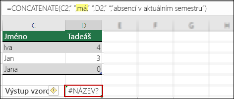 Chyba #NÁZEV? způsobená chybějícími uvozovkami v textových hodnotách