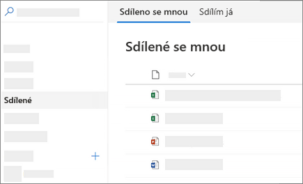 Snímek obrazovky se zobrazením Sdílí se se mnou v OneDrive pro firmy na webu