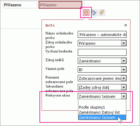 Výběr místního zobrazení pro ovládací prvek automatického dokončování.