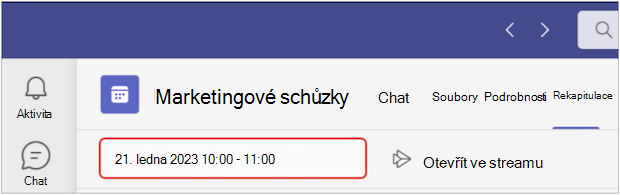 Zobrazení rekapitulace schůzky v Teams