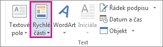 Příkaz Rychlé části na kartě Vložit