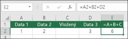 Když přidáte řádky, vzorce =A+B+C se neaktualizují.