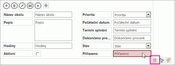 Tlačítko Data vedle ovládacího prvku automatického dokončování.