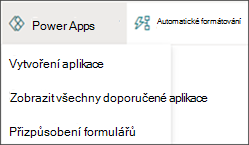Obrázek nabídky Power Apps s vybranou možností Vytvořit aplikaci
