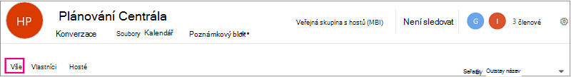 Vybráním možnosti Všichni se zobrazí členové skupiny.