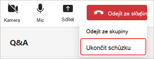 Snímek obrazovky s uživatelským rozhraním, jak opustit nebo ukončit radnici