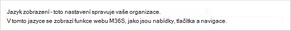 Stránka Můj účet s nastavením jazyka zobrazení je pro organizaci zakázaná.