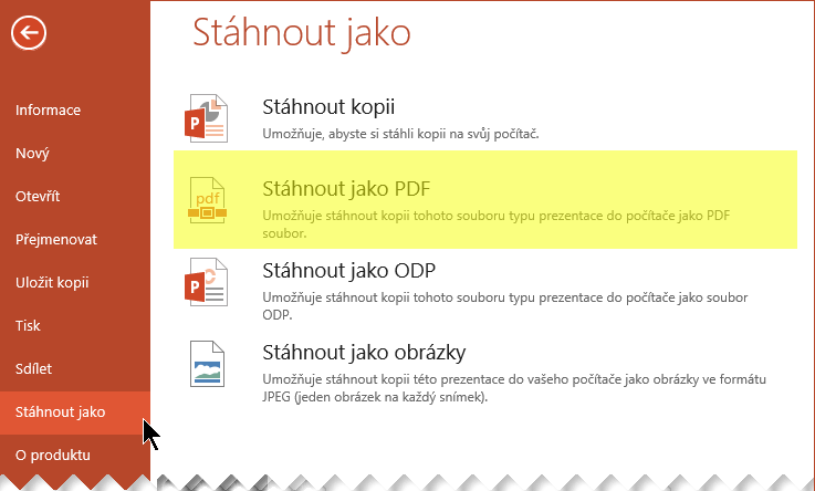 Vyberte Soubor > Stáhnout jako > Stáhnout jako PDF.