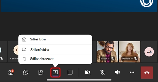 Sdílení fotky, videa nebo obrazovky