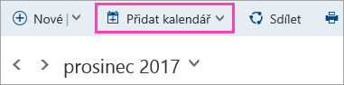 Snímek obrazovky s tlačítkem Přidat kalendář