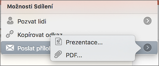Možnosti e-mailu PPT pro Mac