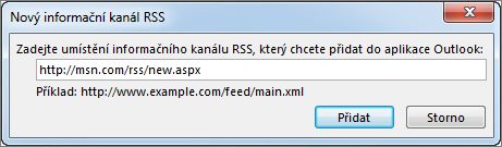 Zadejte adresu URL informačního kanálu RSS