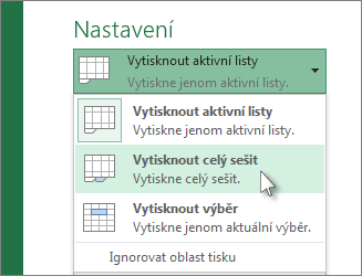 V části Nastavení klikněte na tlačítko Vytisknout celý list.