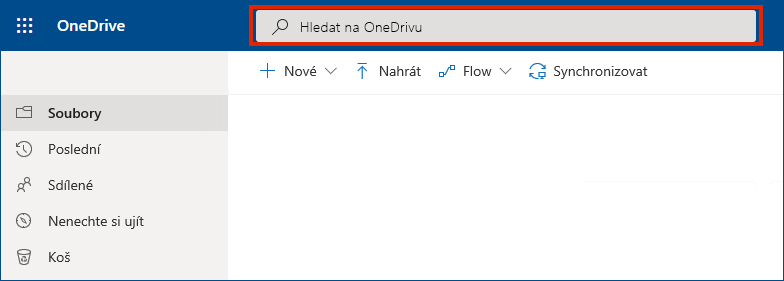Online verze OneDrivu pro firmy s panelem hledání nahoře