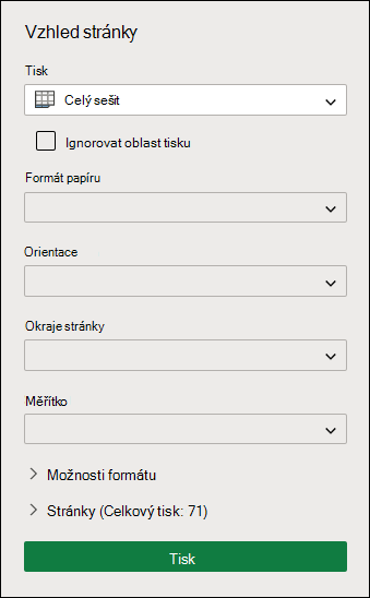 Tisk celého sešitu ve Excel pro web