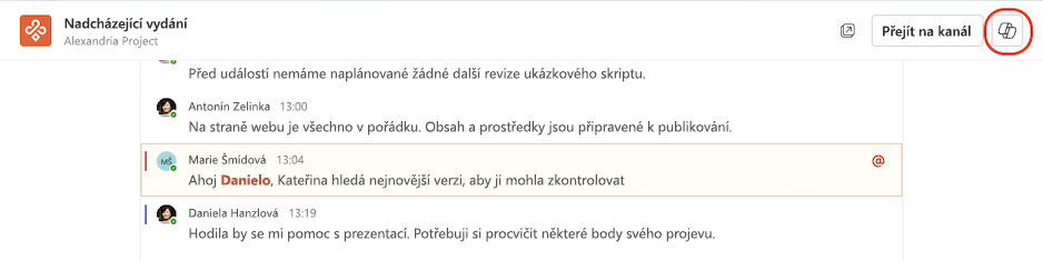 Přístup ke Copilotu z imerzivního zobrazení kanálu