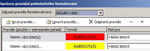 Pravidla podmíněného formátování