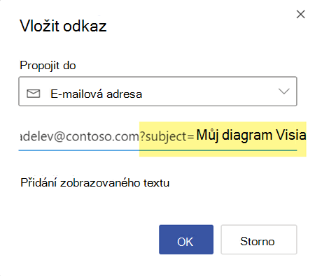 Za e-mailovou adresu můžete přidat řádek předmětu.