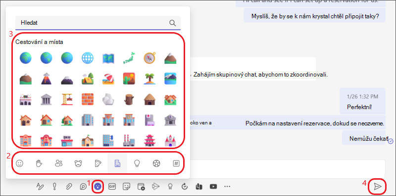 Nabídka a galerie emoji chatu