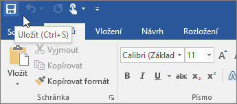 Na panelu nástrojů Rychlý přístup je zobrazená ikona Uložit.