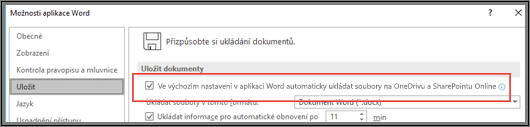 Dialogové okno Soubor > Možnosti > Uložit se zaškrtávacím políčkem k povolení nebo zakázání automatického ukládání