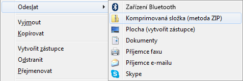 Klikněte na prezentaci pravým tlačítkem, klikněte na Odeslat a pak klikněte na Komprimovaná složka (metoda ZIP).