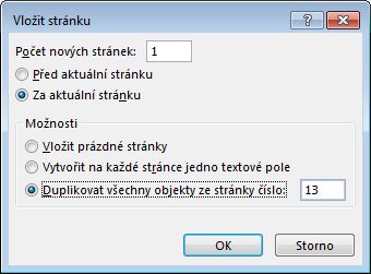 Dialogové okno pro vložení stránky Publisheru