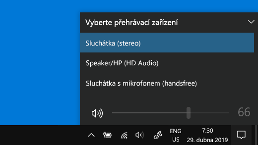 Výběr zařízení Bluetooth pro přehrávání