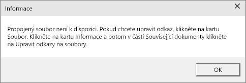 Zobrazuje chybu propojeného souboru v PowerPointu.