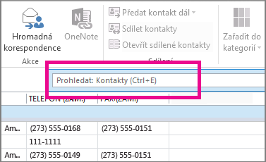 Na kartě Lidé klikněte na Prohledat: Kontakty