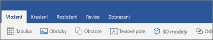 Karta Vložení na pásu karet zobrazující tlačítko 3D modely