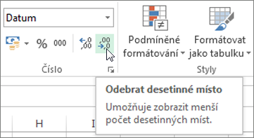 Tlačítko Odebrat desetinné místo