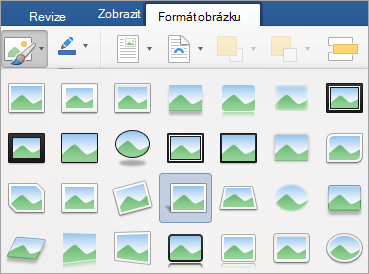 Zobrazuje možnosti v nabídce Rychlé styly.