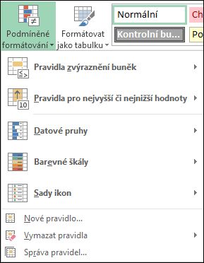 Nabídka Podmíněné formátování se zvýrazněním možnosti Správa pravidel