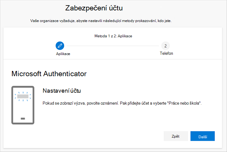 Průvodce zabezpečením účtu se zobrazeným ověřovatelem Nastavení stránky účtu