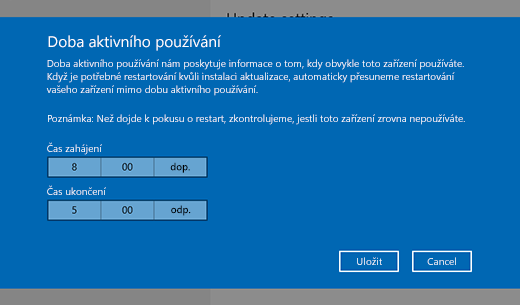 Snímek obrazovky dialogového okna pro změnu doby aktivního používání