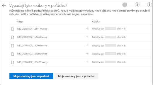 Snímek obrazovky Do these files look right (Do these files look right) na webu OneDrive