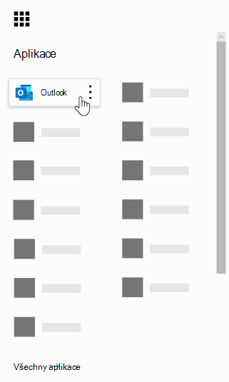 Spouštěč aplikací Microsoft 365 se zvýrazněnou aplikací Outlook