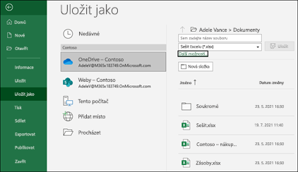 Ukládejte v Excelu na OneDrive