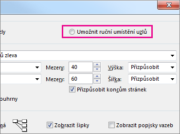 Pokud chcete změnit umístění úkolu ručně, klikněte na Umožnit ruční umístění uzlů.