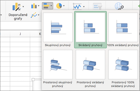 Na kartě Vložení vyberte Pruhový graf a pak vyberte Skládaný pruhový graf