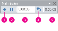Ukazuje pole časování nahrávání pro PowerPoint.